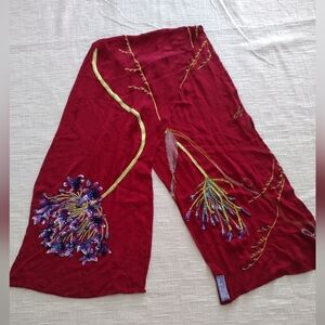 Flying Fig Fiber Art Scarf Floral Hand Embroidered Beaded Silk